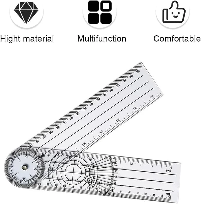 گونیا پلاستیکی شفاف 7 اینچی، برای اندازه گیری زاویه، نقاله چرخشی 360 درجه با بازوهای تاشو، ابزار دقیق برای طراحان نجاری، معماران و دانشجویان، استفاده در طراحی و ترسیم