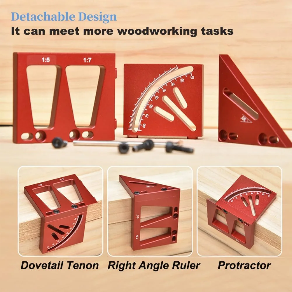 خط کش اندازه گیری چند زاویه ای سه بعدی KASTWAVE از جنس آلیاژ آلومینیوم - گونیا نجاری 45 درجه و 90 درجه، ابزار زاویه قابل جدا شدن برای مهندسی دقیق، ساخت و ساز و پروژه های DIY