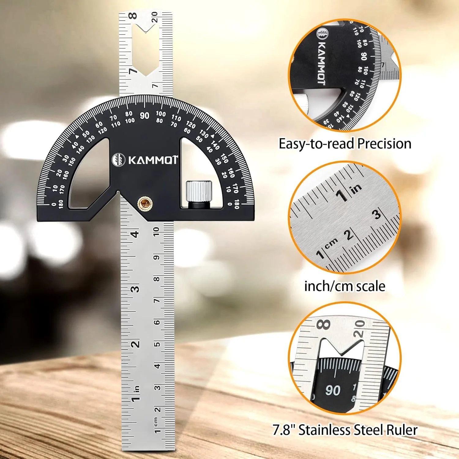 زاویه یاب و نقاله استیل ضد زنگ قابل تنظیم KASTWAVE برای نجاری و فلزکاری، ابزار اندازه گیری زاویه 8 اینچی با 0-180 درجه برای ساخت و ساز
