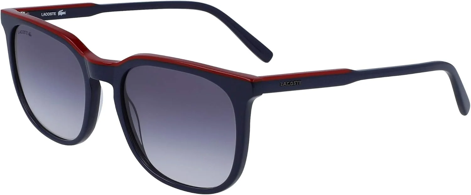 عینک آفتابی مردانه LACOSTE EYEWEAR مستطیلی طرح راه راه و لوله کشی آبی/قرمز، 54