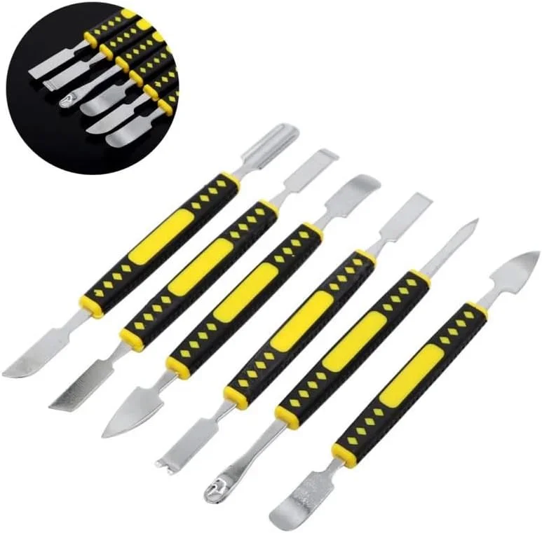 ست ابزار تعمیرات 6 در 1 روبیک، اهرم، میله اهرمی، دو سر، برای باز کردن و جداسازی موبایل، تلفن، کامپیوتر، خراشنده، مجموعه اسپاجر فلزی دو طرفه