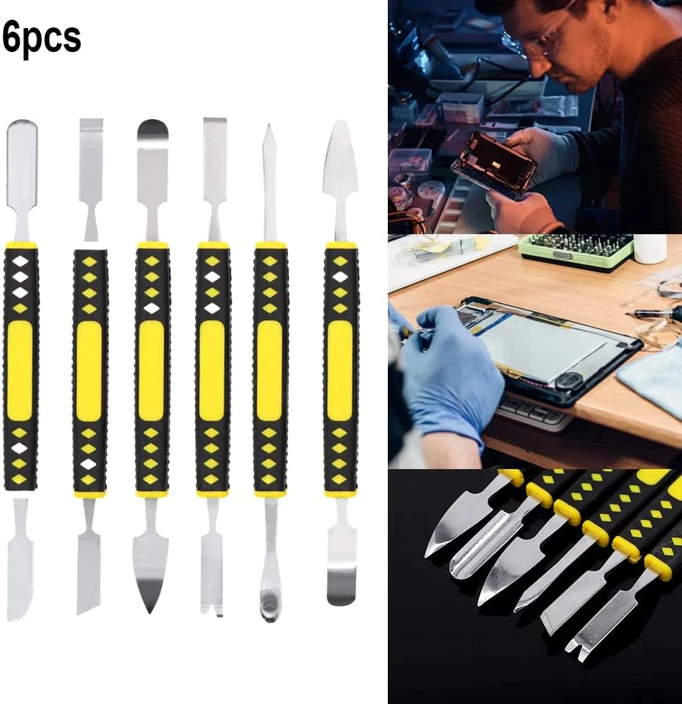 ست ابزار تعمیرات 6 در 1 روبیک، اهرم، میله اهرمی، دو سر، برای باز کردن و جداسازی موبایل، تلفن، کامپیوتر، خراشنده، مجموعه اسپاجر فلزی دو طرفه