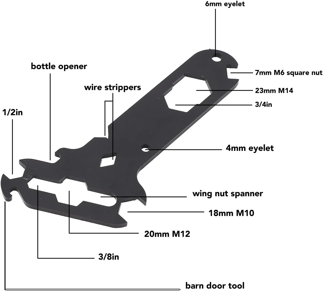 ابزار چندکاره جیاوو DTY، فولادی 14 در 1 شامل ابزارهای جداگانه ریگر، سیم لخت کن مهره بالدار، درب بازکن بطری، ابزار استیج هند برای خودروهای RV و کشتی ها، مشکی