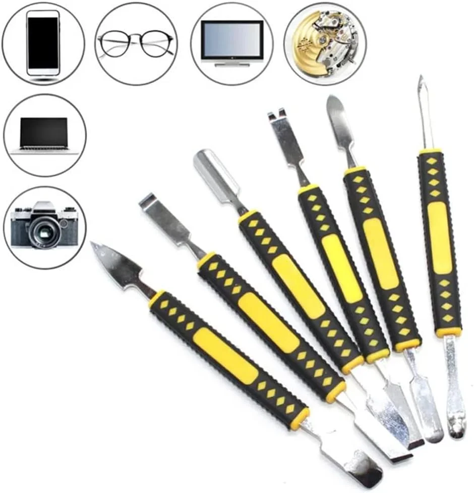 ست ابزار تعمیرات 6 در 1 روبیک، اهرم، میله اهرمی، دو سر، برای باز کردن و جداسازی موبایل، تلفن، کامپیوتر، خراشنده، مجموعه اسپاجر فلزی دو طرفه