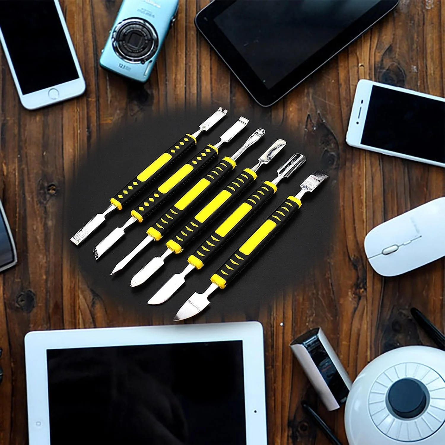 مجموعه اهرم فلزی 6 عددی، کیت ابزار تعمیر اسپاجر فلزی دو سر با دسته ضد لغزش، ابزار بازکننده اهرم کوچک برای تلفن، لپ تاپ، تبلت، ساعت، لوازم الکترونیکی و DIY