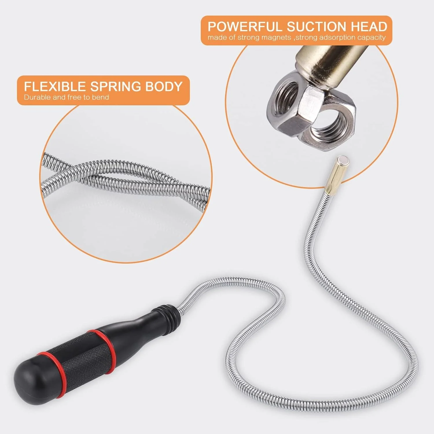 ابزار آهنربایی جمع‌کننده، ابزار بازیابی مغناطیسی جمع‌شونده استیل 60 سانتی‌متری برای مکانیک‌ها، تعمیر خودرو، قطعات فلزی دور از دسترس، ابزار جمع‌کننده دستی