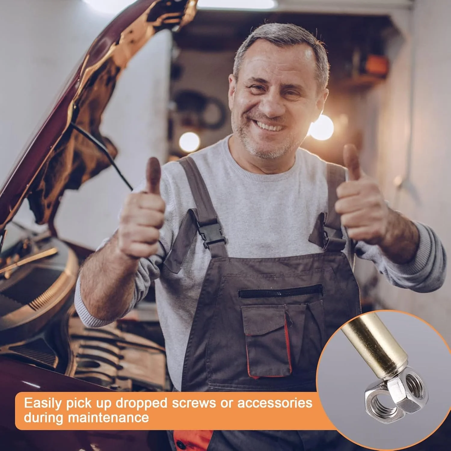 ابزار آهنربایی جمع‌کننده، ابزار بازیابی مغناطیسی جمع‌شونده استیل 60 سانتی‌متری برای مکانیک‌ها، تعمیر خودرو، قطعات فلزی دور از دسترس، ابزار جمع‌کننده دستی