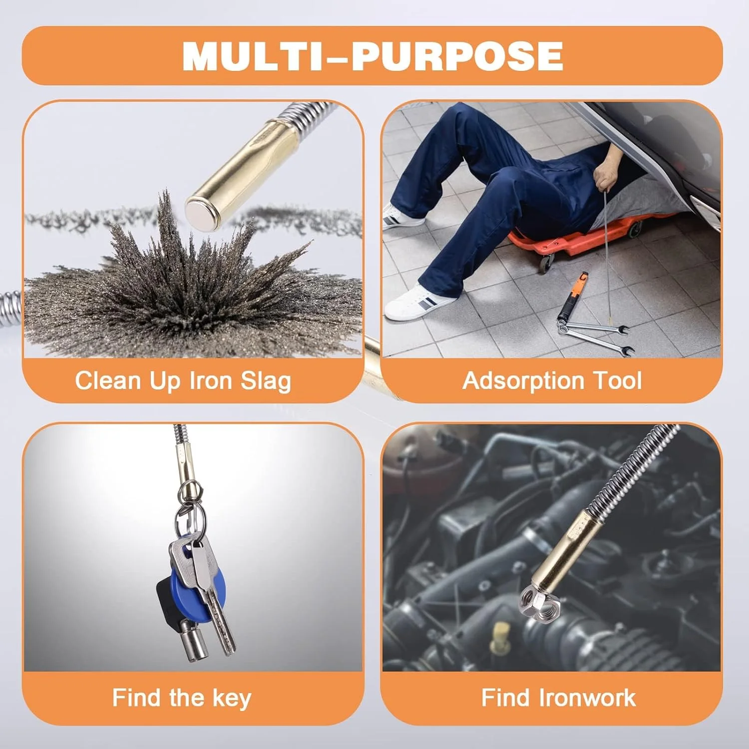 ابزار آهنربایی جمع‌کننده، ابزار بازیابی مغناطیسی جمع‌شونده استیل 60 سانتی‌متری برای مکانیک‌ها، تعمیر خودرو، قطعات فلزی دور از دسترس، ابزار جمع‌کننده دستی