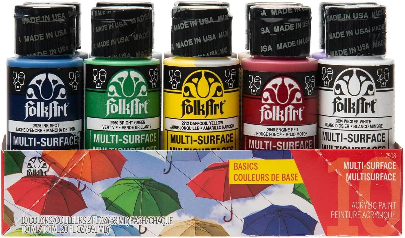 مجموعه رنگ اکریلیک چند سطحی 10 عددی FolkArt، 2oz، Basics