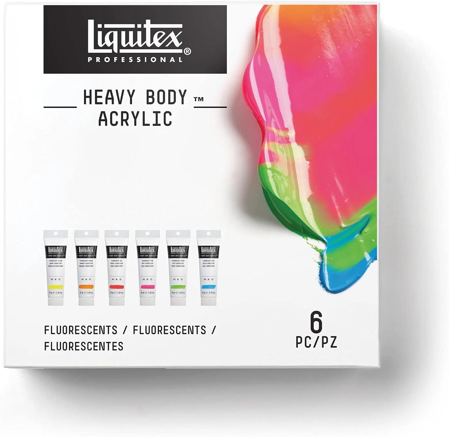 رنگ اکریلیک بدنه سنگین حرفه ای Liquitex 3699385 با کیفیت هنرمند و ثبات نوری عالی در غلظت کره ای، مجموعه 6 رنگ فلورسنت 59 میلی لیتر (بسته 6 عددی)