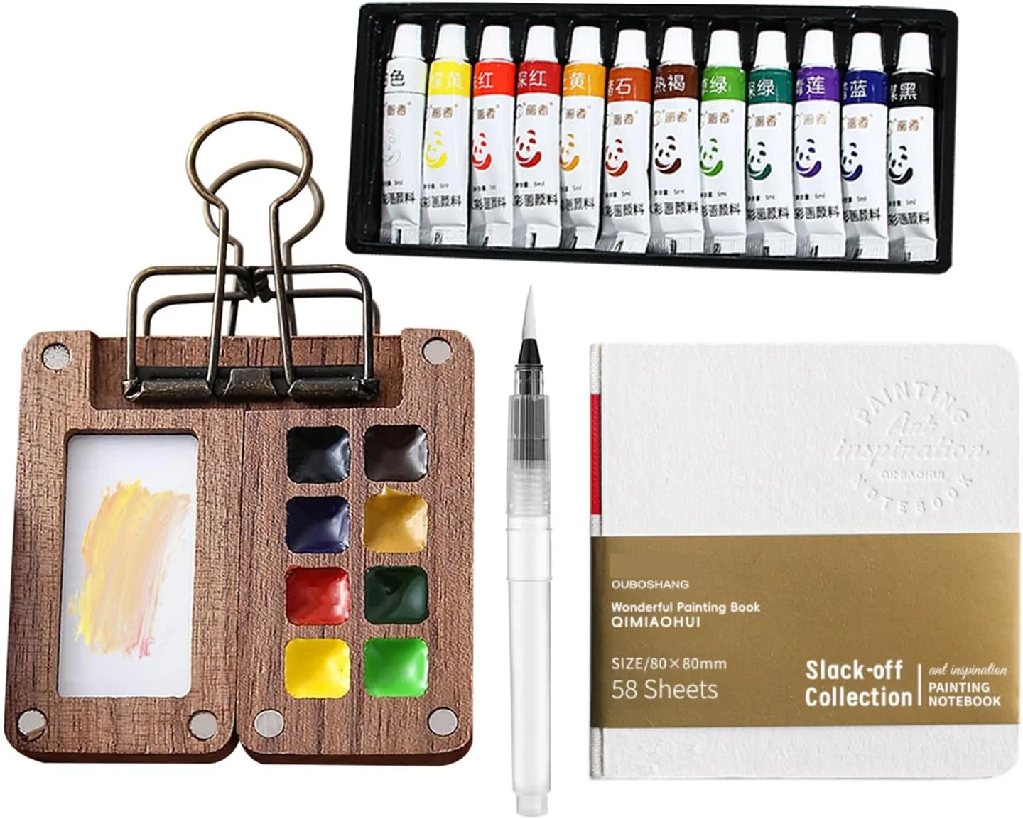 ست آبرنگ مینی، ست مسافرتی آبرنگ هنرمند جیبی با دفترچه طراحی و جعبه رنگ چوبی 8 خانه، جعبه رنگ چوبی با گیره، کتاب طراحی آبرنگ 12 رنگ با قلم مو برای کودکان و بزرگسالان ست آبرنگ مینی، ست مسافرتی آبرنگ هنرمند جیبی با دفترچه طراحی و جعبه رنگ چوبی 8 خانه، جعبه رنگ چوبی با گیره، کتاب طراحی آبرنگ 12 رنگ با قلم مو برای کودکان و بزرگسالان