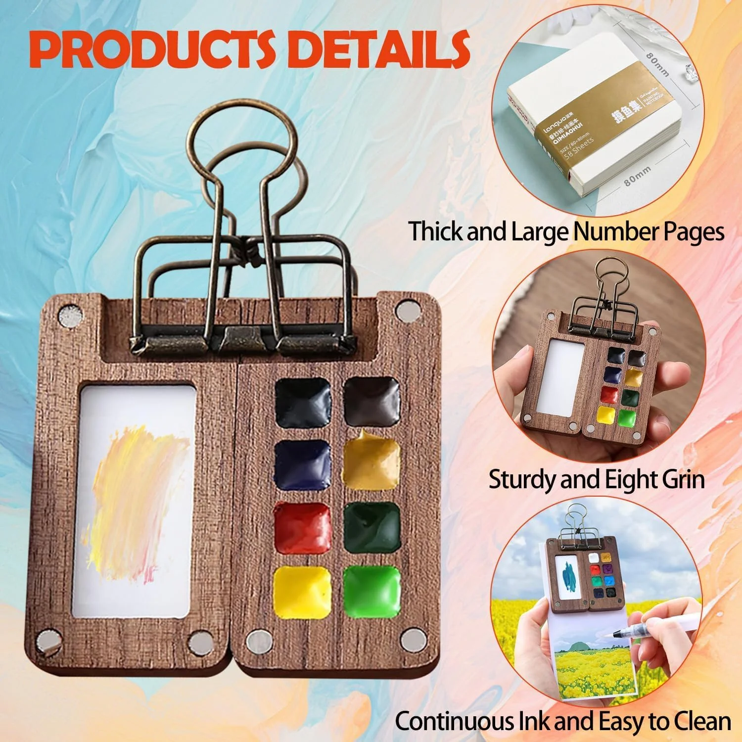 ست آبرنگ مینی، ست مسافرتی آبرنگ هنرمند جیبی با دفترچه طراحی و جعبه رنگ چوبی 8 خانه، جعبه رنگ چوبی با گیره، کتاب طراحی آبرنگ 12 رنگ با قلم مو برای کودکان و بزرگسالان ست آبرنگ مینی، ست مسافرتی آبرنگ هنرمند جیبی با دفترچه طراحی و جعبه رنگ چوبی 8 خانه، جعبه رنگ چوبی با گیره، کتاب طراحی آبرنگ 12 رنگ با قلم مو برای کودکان و بزرگسالان