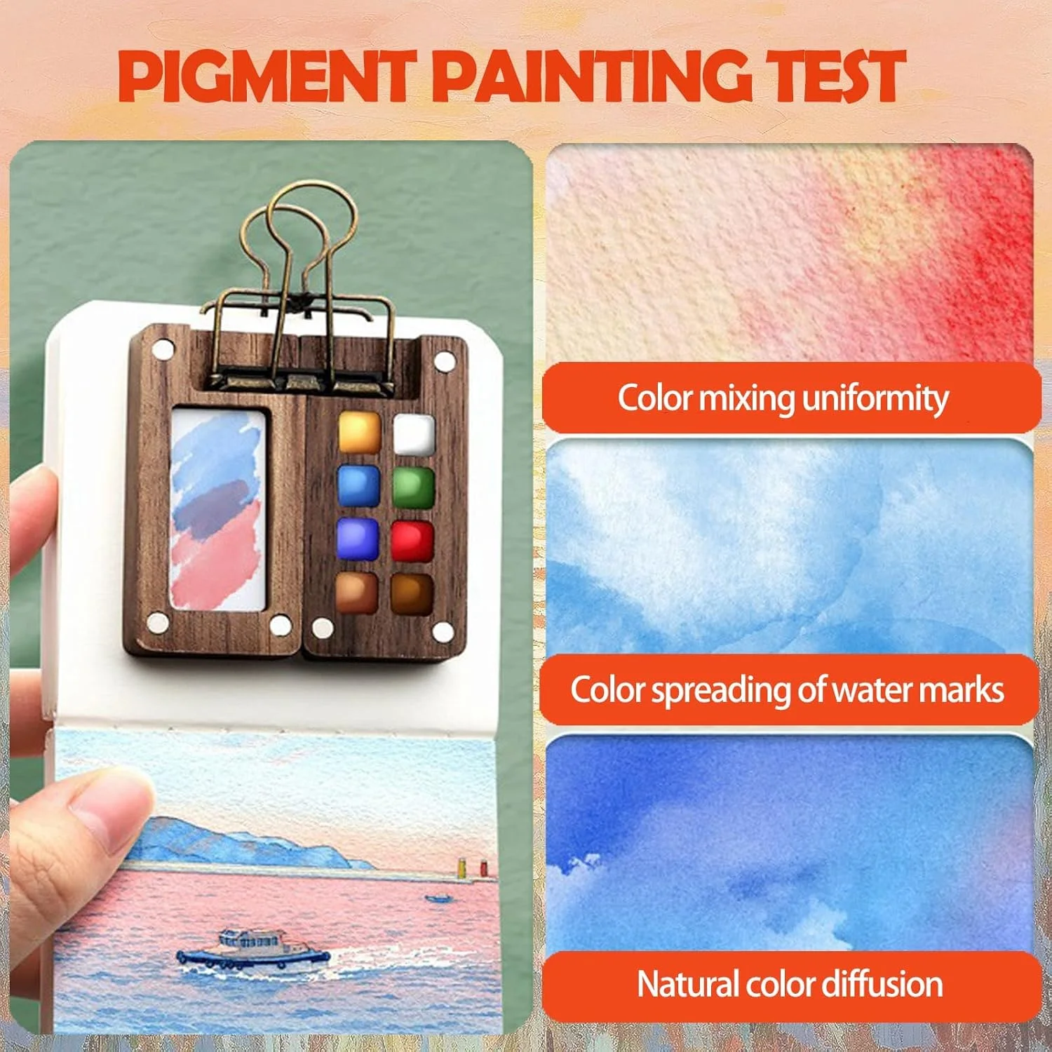 ست آبرنگ مینی، ست مسافرتی آبرنگ هنرمند جیبی با دفترچه طراحی و جعبه رنگ چوبی 8 خانه، جعبه رنگ چوبی با گیره، کتاب طراحی آبرنگ 12 رنگ با قلم مو برای کودکان و بزرگسالان ست آبرنگ مینی، ست مسافرتی آبرنگ هنرمند جیبی با دفترچه طراحی و جعبه رنگ چوبی 8 خانه، جعبه رنگ چوبی با گیره، کتاب طراحی آبرنگ 12 رنگ با قلم مو برای کودکان و بزرگسالان