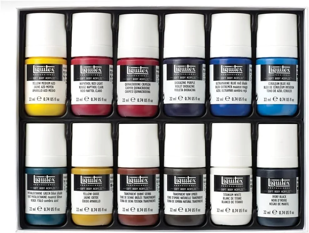 رنگ اکریلیک بدنه نرم حرفه ای Liquitex، 22 میلی لیتر (بسته 12 عددی)، 12 رنگ 8 رنگ اکریلیک بدنه نرم حرفه ای Liquitex، 22 میلی لیتر (بسته 12 عددی)، 12 رنگ 8