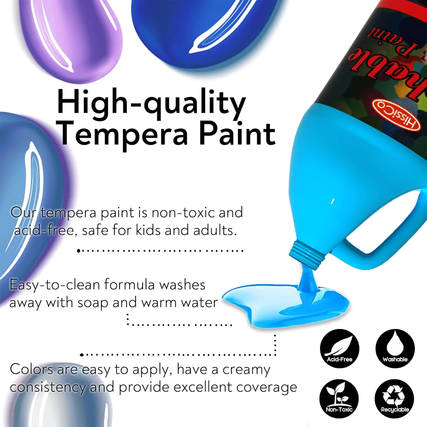 رنگ انگشتی تمپرا قابل شستشو HissiCo برای کودکان، آبی (3785 میلی لیتر/ 1 گالن)، رنگ پوستر مایع، رنگ غیر سمی کودکان با رنگ های فلورسنت اکلیلی متالیک نئون برای نقاشی انگشتی، نقاشان مبتدی و... رنگ انگشتی تمپرا قابل شستشو HissiCo برای کودکان، آبی (3785 میلی لیتر/ 1 گالن)، رنگ پوستر مایع، رنگ غیر سمی کودکان با رنگ های فلورسنت اکلیلی متالیک نئون برای نقاشی انگشتی، نقاشان مبتدی و...