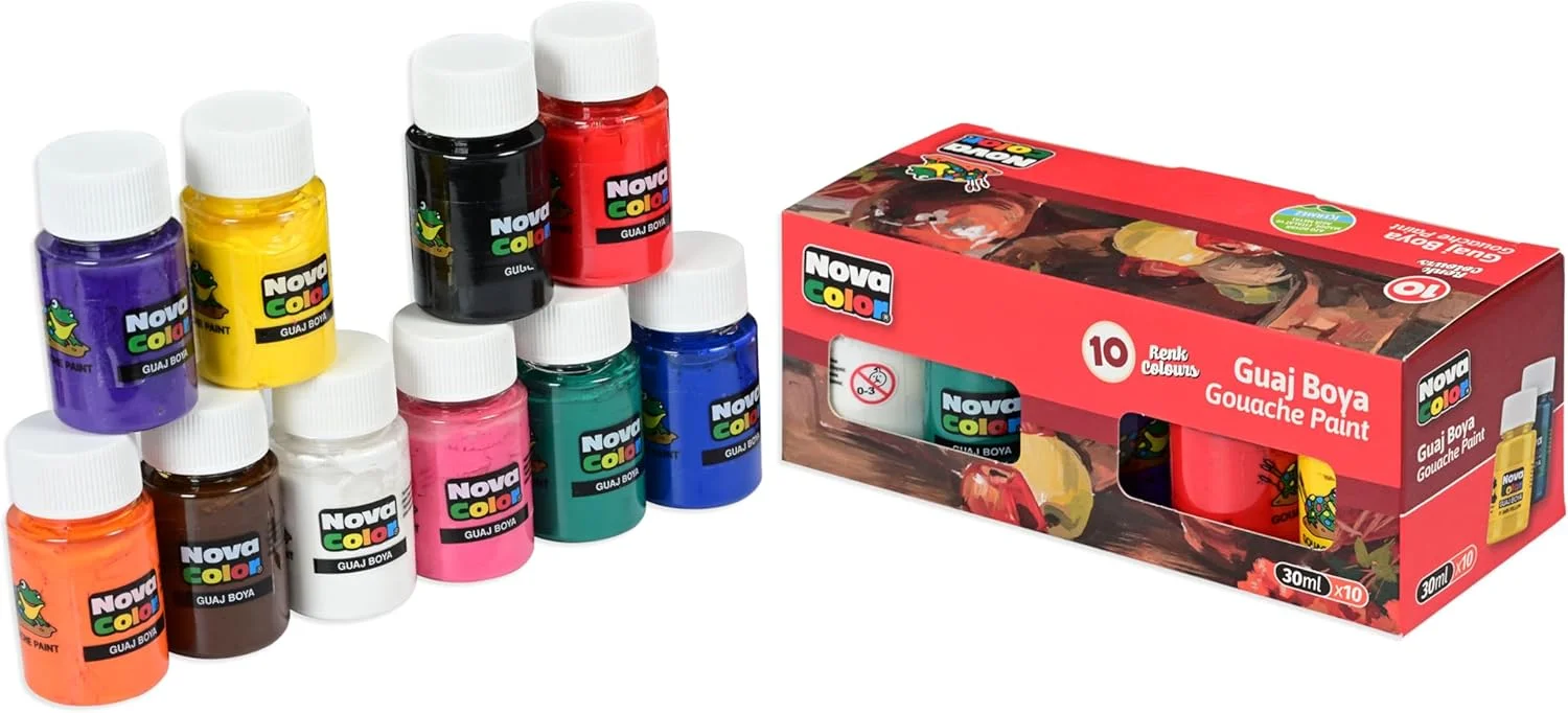 رنگ گواش نوا کالر، سایز 30 میلی لیتر، ست 10 عددی، رنگ های متنوع - KRPBNC-114 رنگ گواش نوا کالر، سایز 30 میلی لیتر، ست 10 عددی، رنگ های متنوع - KRPBNC-114