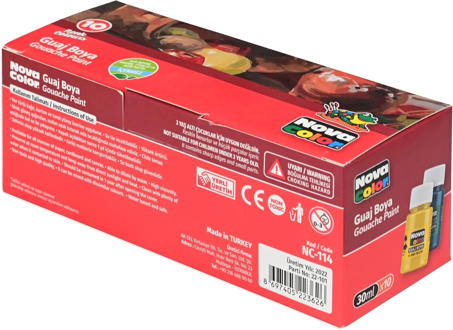 رنگ گواش نوا کالر، سایز 30 میلی لیتر، ست 10 عددی، رنگ های متنوع - KRPBNC-114 رنگ گواش نوا کالر، سایز 30 میلی لیتر، ست 10 عددی، رنگ های متنوع - KRPBNC-114