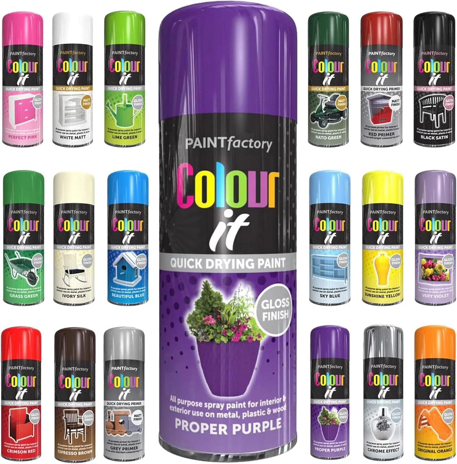 اسپری رنگ بنفش الیز فکتوری مدل Color It Proper، ۴۰۰ میلی لیتر - رنگ اسپری با عملکرد بالا و خشک شدن سریع، مناسب برای استفاده در داخل و خارج ساختمان، قابل استفاده بر روی فلز، پلاستیک و چوب. اسپری رنگ بنفش الیز فکتوری مدل Color It Proper، ۴۰۰ میلی لیتر - رنگ اسپری با عملکرد بالا و خشک شدن سریع، مناسب برای استفاده در داخل و خارج ساختمان، قابل استفاده بر روی فلز، پلاستیک و چوب.