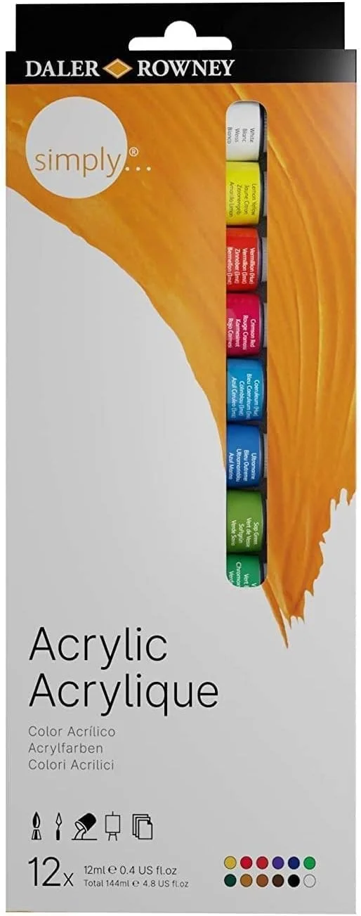 مجموعه رنگ اکریلیک سیمپلی دالر رونی - 12 تیوب رنگ اکریلیک برای هنرمندان دانشجو در تمام سنین - رنگ های اکریلیک صاف و پر جنب و جوش - رنگ های اکریلیک 12 میلی لیتری برای بوم، کاغذ و موارد دیگر