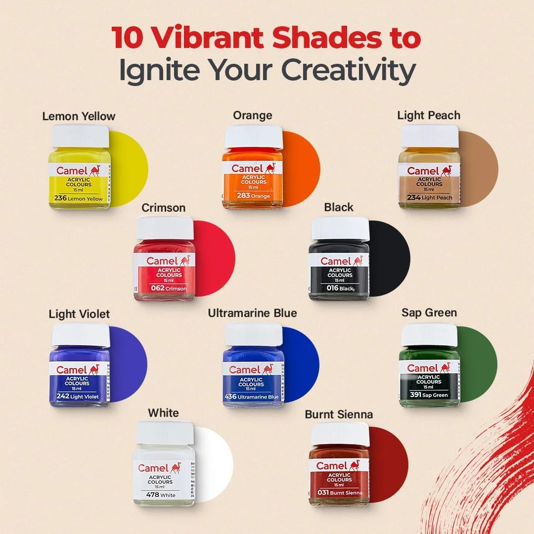 رنگ اکریلیک فوق العاده شتر - 15 میلی لیتر، 10 رنگ رنگ اکریلیک فوق العاده شتر - 15 میلی لیتر، 10 رنگ