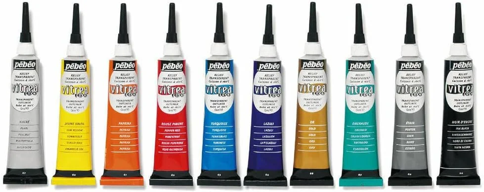 پبئو ویتریا 160، (مجموعه 10 عددی) رنگ دورگیر شیشه ای متنوع، تیوب 20 میلی لیتری (بسته 10 عددی)