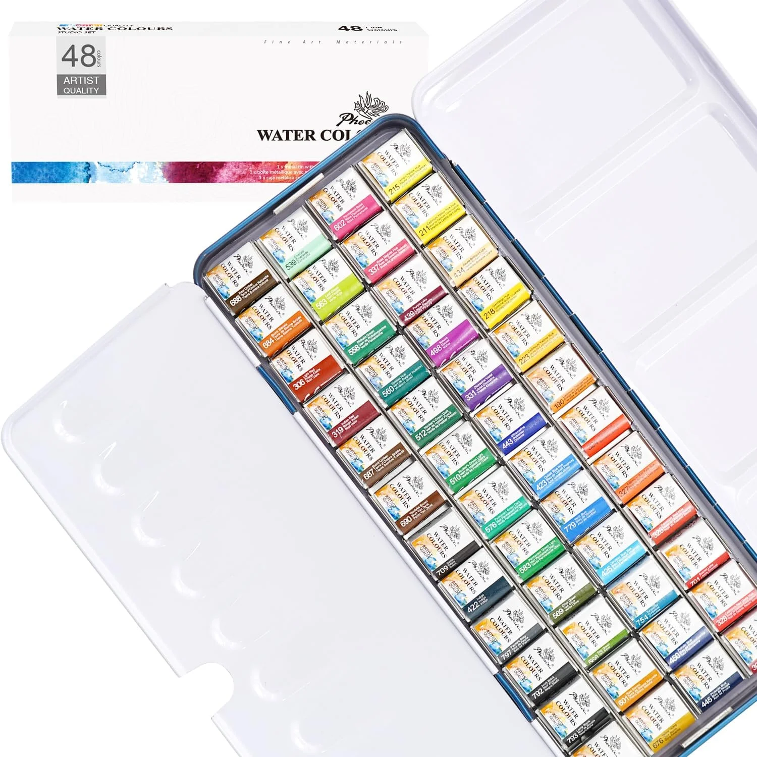 ست رنگ آبرنگ حرفه ای فونیکس - پالت 48 رنگ نیمه کاسه ای با رنگدانه با کیفیت به همراه جعبه فلزی قابل حمل برای بزرگسالان و هنرمندان حرفه ای ست رنگ آبرنگ حرفه ای فونیکس - پالت 48 رنگ نیمه کاسه ای با رنگدانه با کیفیت به همراه جعبه فلزی قابل حمل برای بزرگسالان و هنرمندان حرفه ای