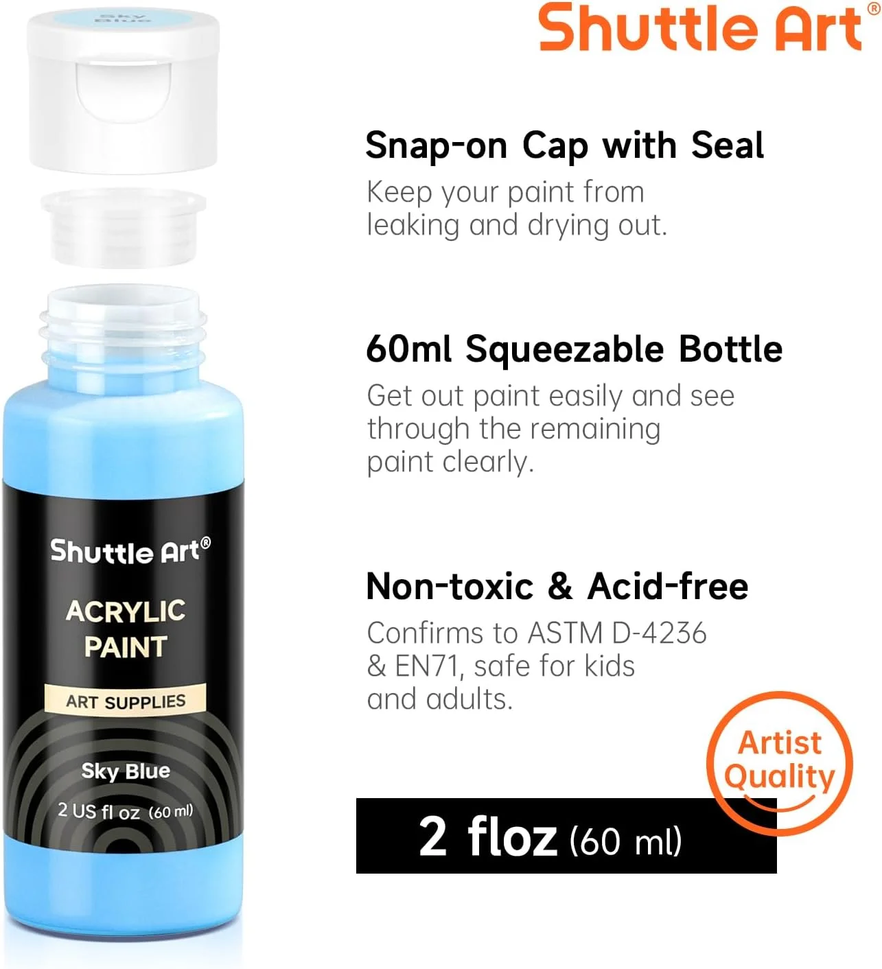 مجموعه رنگ اکریلیک شاتل آرت، 36 رنگ رنگ اکریلیک (60 میلی لیتر/بطری) به همراه قلم مو و پالت، رنگ های غیر سمی با رنگدانه های غنی برای هنرمندان، کودکان و بزرگسالان، لوازم هنری برای نقاشی روی بوم، سنگ، سرامیک و چوب مجموعه رنگ اکریلیک شاتل آرت، 36 رنگ رنگ اکریلیک (60 میلی لیتر/بطری) به همراه قلم مو و پالت، رنگ های غیر سمی با رنگدانه های غنی برای هنرمندان، کودکان و بزرگسالان، لوازم هنری برای نقاشی روی بوم، سنگ، سرامیک و چوب