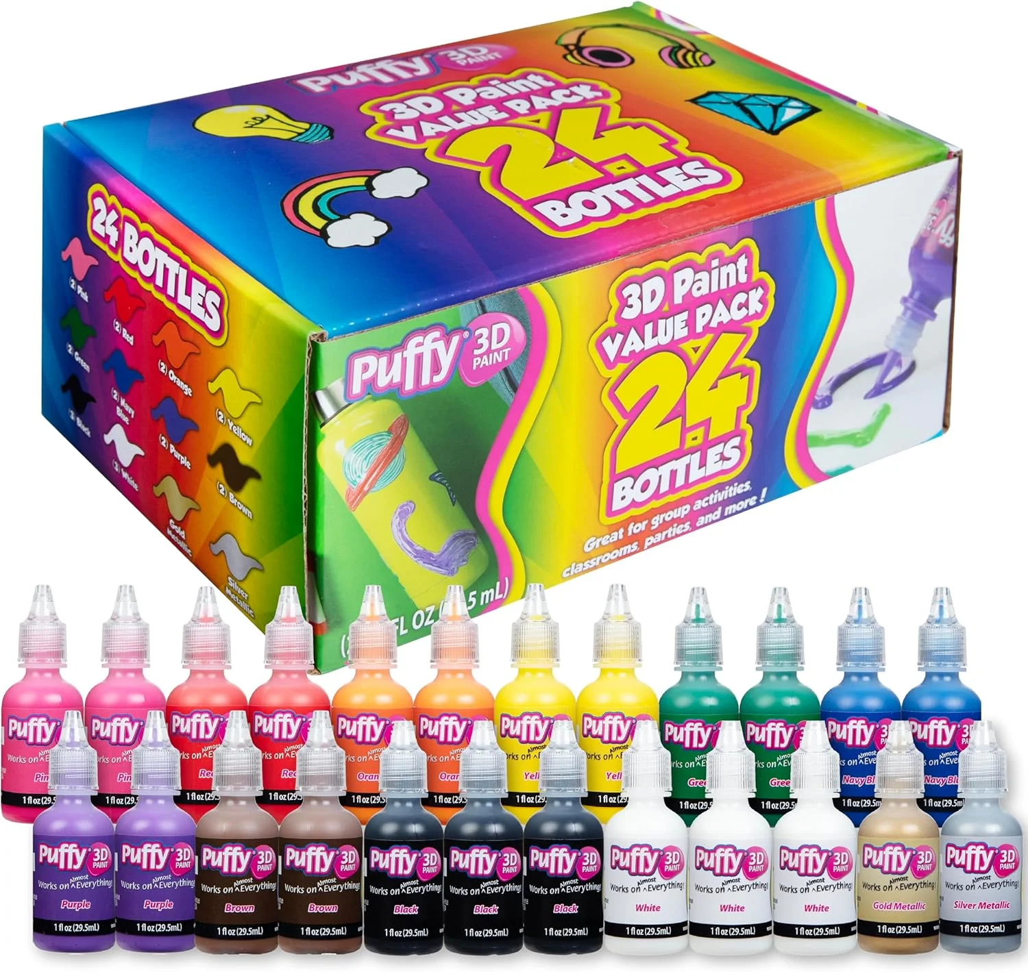 خرید عمده پافی - مجموعه ۲۴ عددی رنگ پافی با کیفیت عالی و غیر سمی سه بعدی. ایمن برای کودکان، عالی برای پروژه های مدرسه، ماندگار روی پارچه، بوم، چوب، شیشه و سایر سطوح صنایع دستی خرید عمده پافی - مجموعه ۲۴ عددی رنگ پافی با کیفیت عالی و غیر سمی سه بعدی. ایمن برای کودکان، عالی برای پروژه های مدرسه، ماندگار روی پارچه، بوم، چوب، شیشه و سایر سطوح صنایع دستی