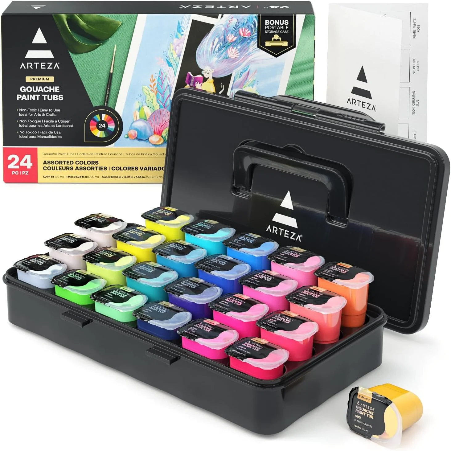 مجموعه رنگ گواش آرته زا، 24 رنگ زنده با گواش ژله ای، (30 میلی لیتر) در ظروف کاسه ای، درب های قابل مهر و موم مجدد و کیف حمل، لوازم هنری برای بوم، کاغذ و چوب مجموعه رنگ گواش آرته زا، 24 رنگ زنده با گواش ژله ای، (30 میلی لیتر) در ظروف کاسه ای، درب های قابل مهر و موم مجدد و کیف حمل، لوازم هنری برای بوم، کاغذ و چوب