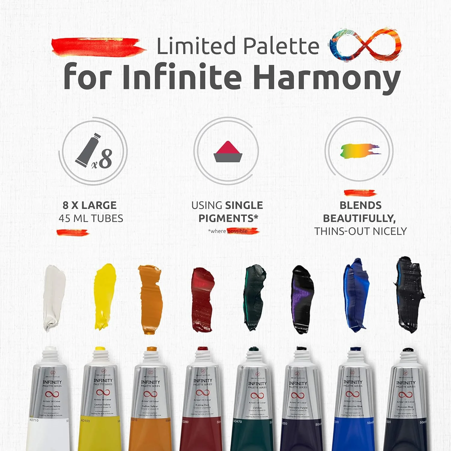 رنگ روغن هنری ZenART Supplies برای هنرمندان - 8 عدد تیوب بزرگ 45 میلی لیتری - پالت امپرسیونیستی رنگ های سازگار با محیط زیست، غیر سمی و مقاوم در برابر نور با بار رنگدانه استثنایی - سری Infinity رنگ روغن هنری ZenART Supplies برای هنرمندان - 8 عدد تیوب بزرگ 45 میلی لیتری - پالت امپرسیونیستی رنگ های سازگار با محیط زیست، غیر سمی و مقاوم در برابر نور با بار رنگدانه استثنایی - سری Infinity