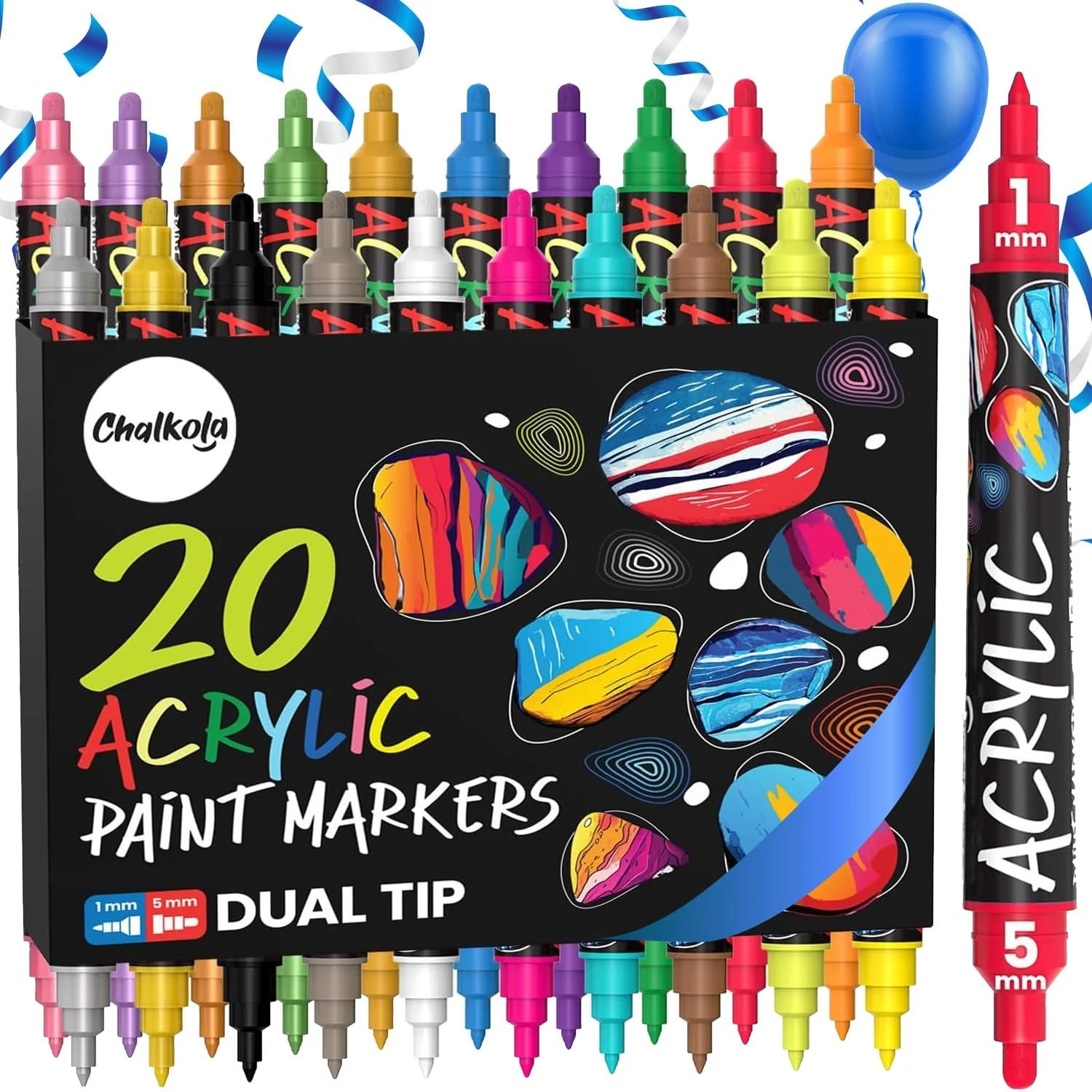 ماژیک های رنگ اکریلیک دو سر Chalkola، 20 عددی - کیت ماژیک اکریلیک برای نقاشی روی سنگ، بوم، چوب، سرامیک، شیشه، پارچه، فلز، کتاب - قلم های رنگ نوک ظریف دائمی و ضد آب برای کودکان و بزرگسالان ماژیک های رنگ اکریلیک دو سر Chalkola، 20 عددی - کیت ماژیک اکریلیک برای نقاشی روی سنگ، بوم، چوب، سرامیک، شیشه، پارچه، فلز، کتاب - قلم های رنگ نوک ظریف دائمی و ضد آب برای کودکان و بزرگسالان