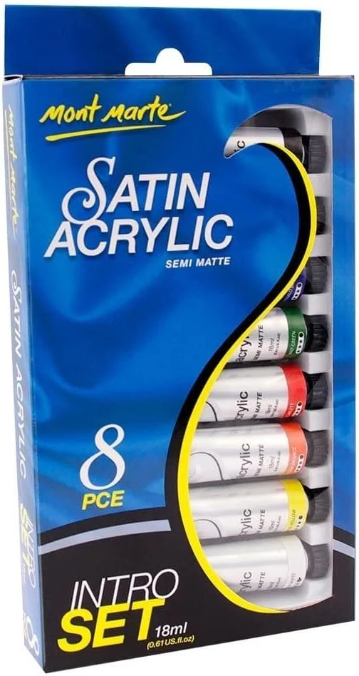 مجموعه مقدماتی رنگ اکریلیک ساتن ممتاز مونت مارته، ۸ عددی، تیوب های ۱۸ میلی لیتری، پوشش نیمه مات، مناسب برای اکثر سطوح مجموعه مقدماتی رنگ اکریلیک ساتن ممتاز مونت مارته، ۸ عددی، تیوب های ۱۸ میلی لیتری، پوشش نیمه مات، مناسب برای اکثر سطوح