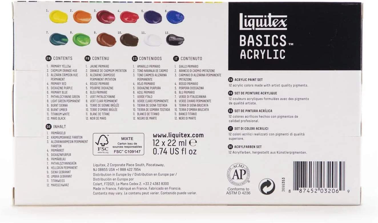 مجموعه رنگ های اکریلیک Liquitex Basics، ۱۲ عدد رنگ ۲۲ میلی لیتری مجموعه رنگ های اکریلیک Liquitex Basics، ۱۲ عدد رنگ ۲۲ میلی لیتری