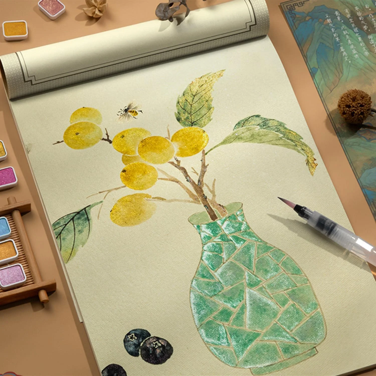 مجموعه رنگ آبرنگ 60 رنگ - رنگدانه های براق و متالیک درخشان در جعبه قابل حمل، ترکیب صاف برای هنرمندان و مبتدیان (لوازم هنری با ماندگاری طولانی)