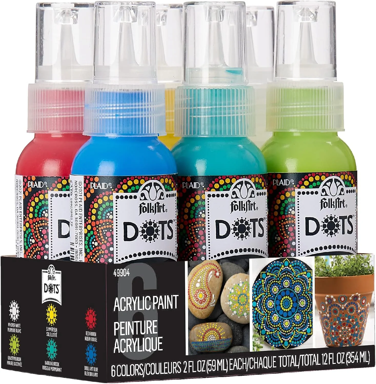 مجموعه رنگ نقطه کوبی FolkArt، کیت رنگ اکریلیک 6 تکه شامل 6 رنگ برای پروژه های صنایع دستی چند سطحی داخلی و خارجی DIY، 49904