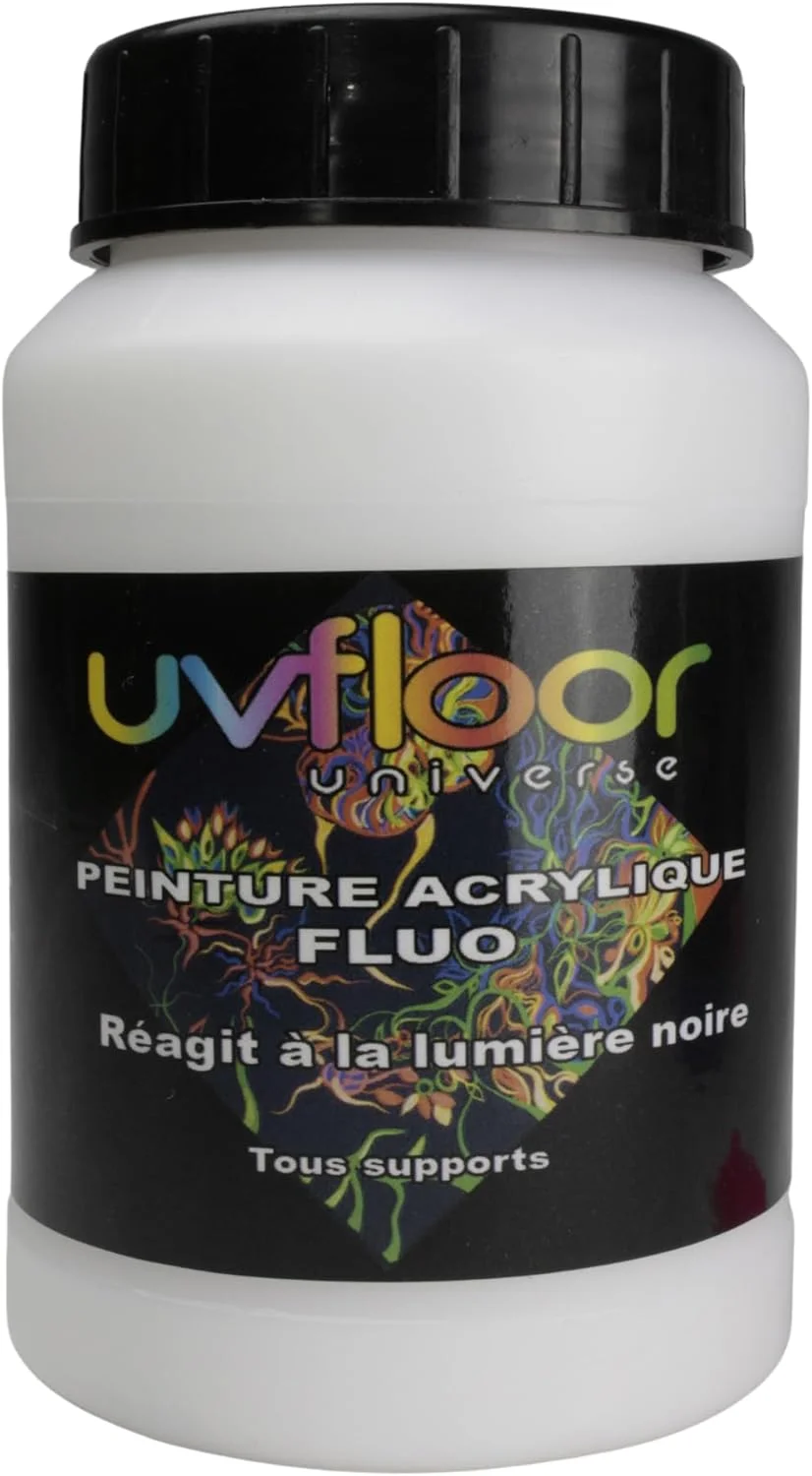رنگ اکریلیک نئون سفید UV FLOOR - مخصوص نور سیاه و فرابنفش - براق - فلورسنت - 250 میلی لیتر