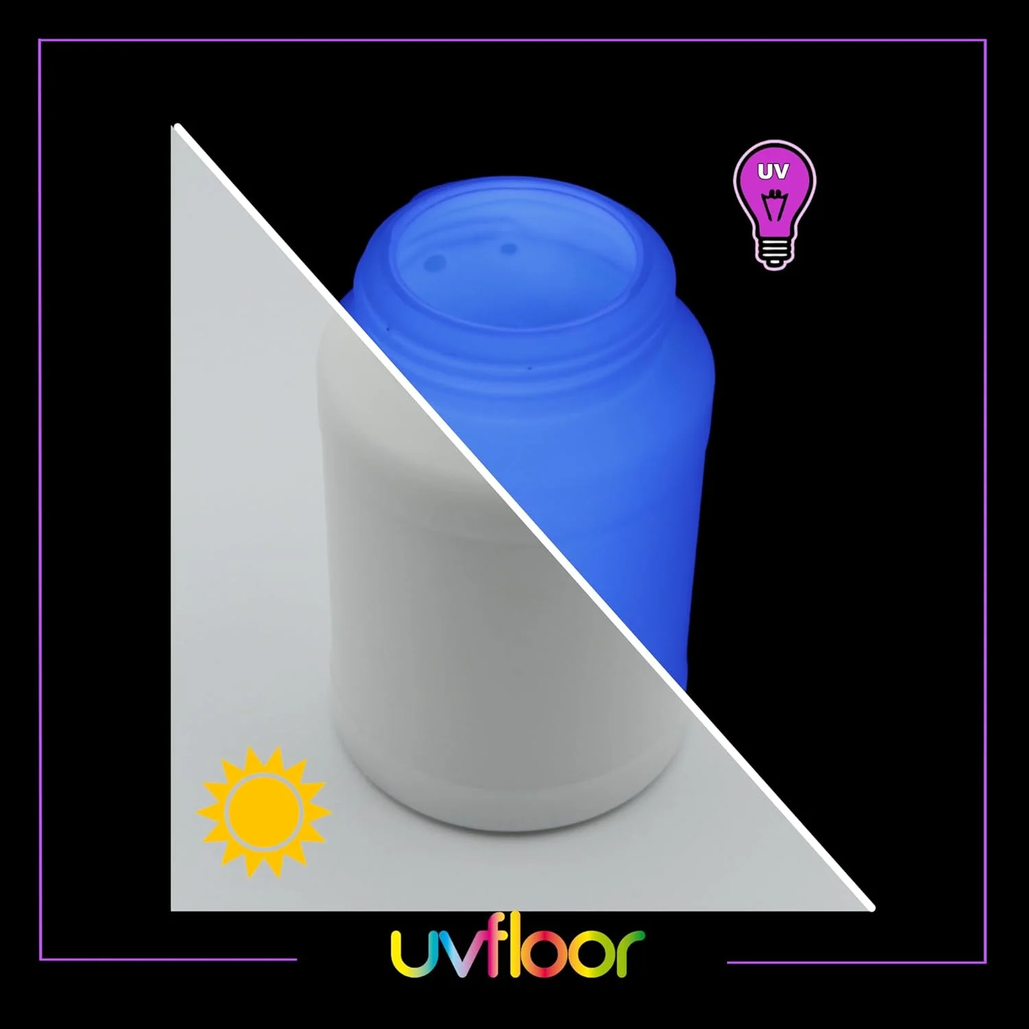 رنگ اکریلیک نئون سفید UV FLOOR - مخصوص نور سیاه و فرابنفش - براق - فلورسنت - 250 میلی لیتر رنگ اکریلیک نئون سفید UV FLOOR - مخصوص نور سیاه و فرابنفش - براق - فلورسنت - 250 میلی لیتر