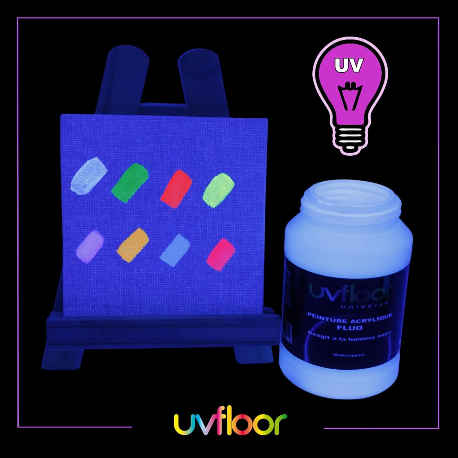 رنگ اکریلیک نئون سفید UV FLOOR - مخصوص نور سیاه و فرابنفش - براق - فلورسنت - 250 میلی لیتر رنگ اکریلیک نئون سفید UV FLOOR - مخصوص نور سیاه و فرابنفش - براق - فلورسنت - 250 میلی لیتر