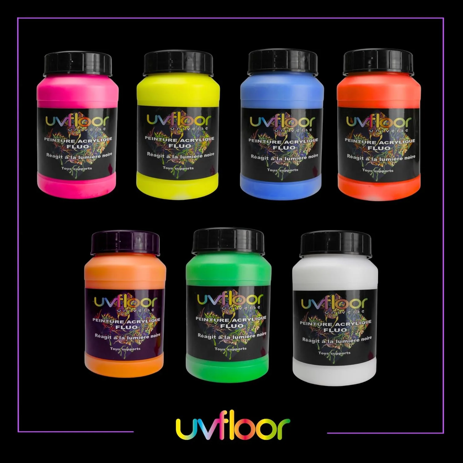 رنگ اکریلیک نئون سفید UV FLOOR - مخصوص نور سیاه و فرابنفش - براق - فلورسنت - 250 میلی لیتر رنگ اکریلیک نئون سفید UV FLOOR - مخصوص نور سیاه و فرابنفش - براق - فلورسنت - 250 میلی لیتر