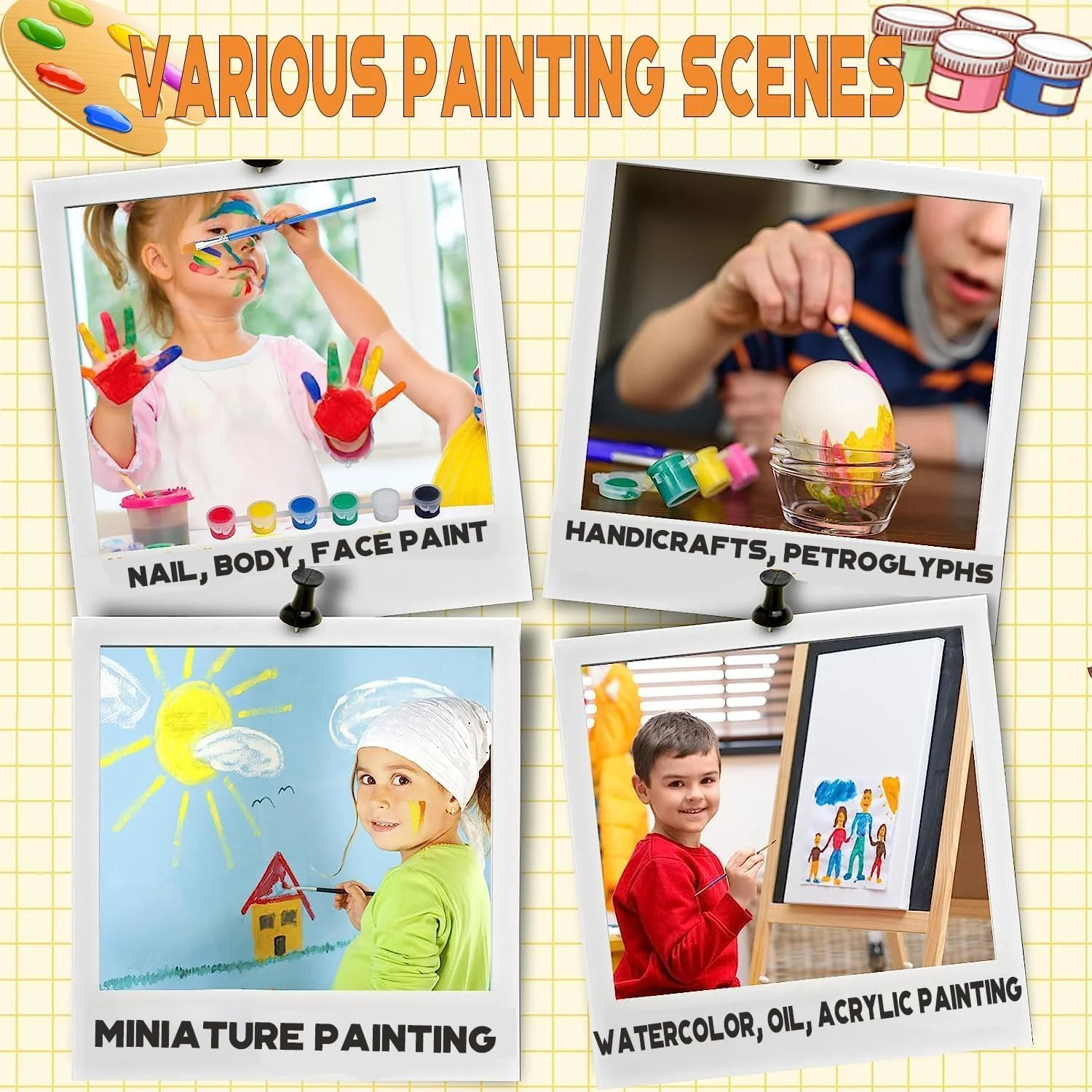 ست 140 عددی رنگ اکریلیک مینی، نوار رنگ اکریلیک 12 رنگ قابل شستشو برای رنگ آمیزی صنایع دستی کودکان و بزرگسالان، تخم مرغ های عید پاک، هدایای کریسمس، ایده هدیه تعطیلات کلاسی دانش آموزان