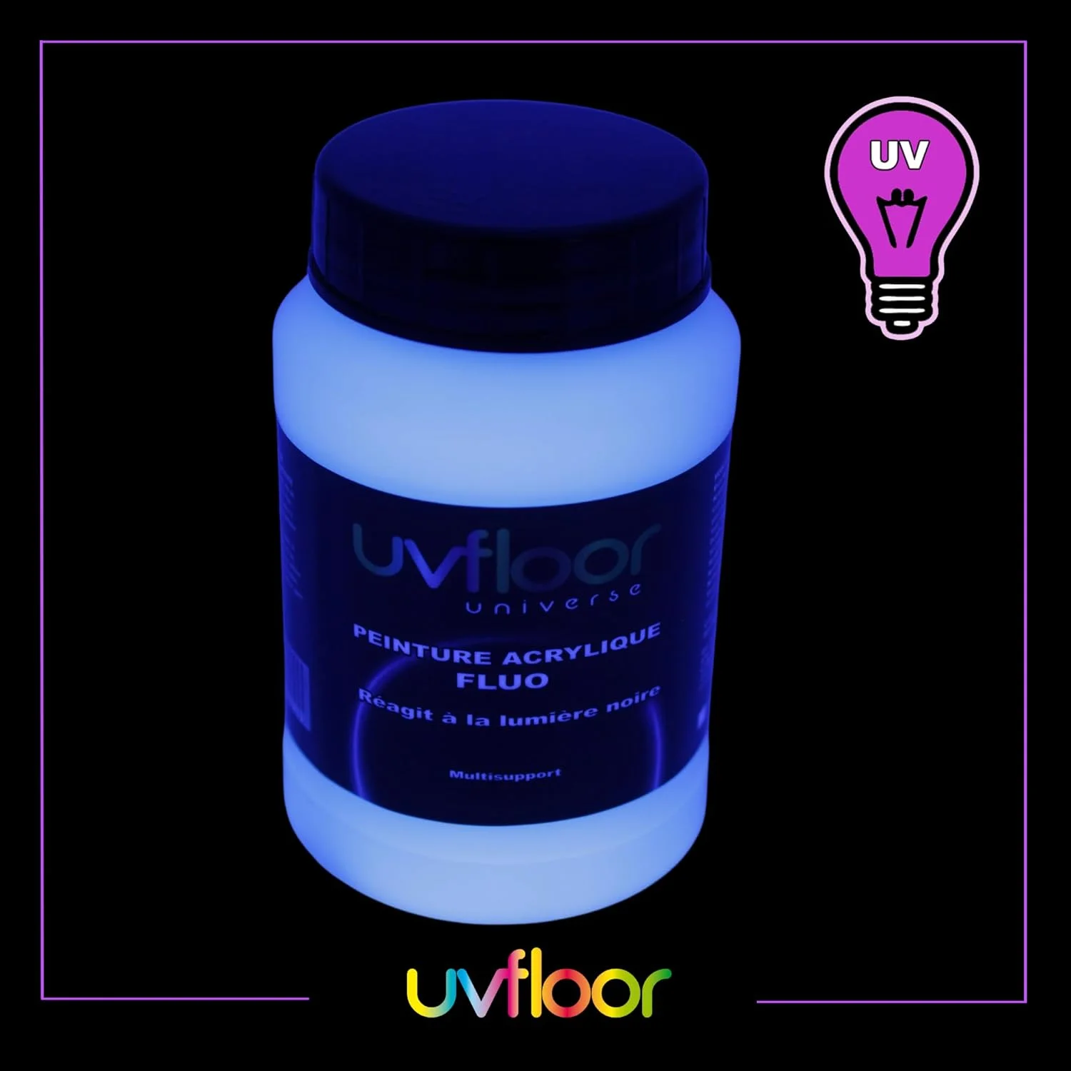 رنگ اکریلیک نئون سفید UV FLOOR - مخصوص نور سیاه و فرابنفش - براق - فلورسنت - 250 میلی لیتر رنگ اکریلیک نئون سفید UV FLOOR - مخصوص نور سیاه و فرابنفش - براق - فلورسنت - 250 میلی لیتر
