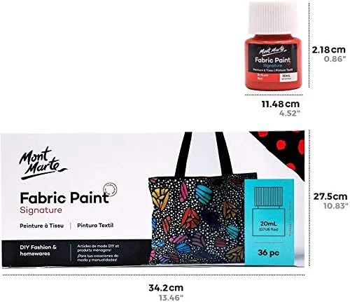 ست رنگ پارچه مونت مارته – 36 عدد x 20 میلی لیتر – رنگ های دائمی نساجی – رنگ های درخشان برای لباس، کیف و همه پارچه ها ست رنگ پارچه مونت مارته – 36 عدد x 20 میلی لیتر – رنگ های دائمی نساجی – رنگ های درخشان برای لباس، کیف و همه پارچه ها
