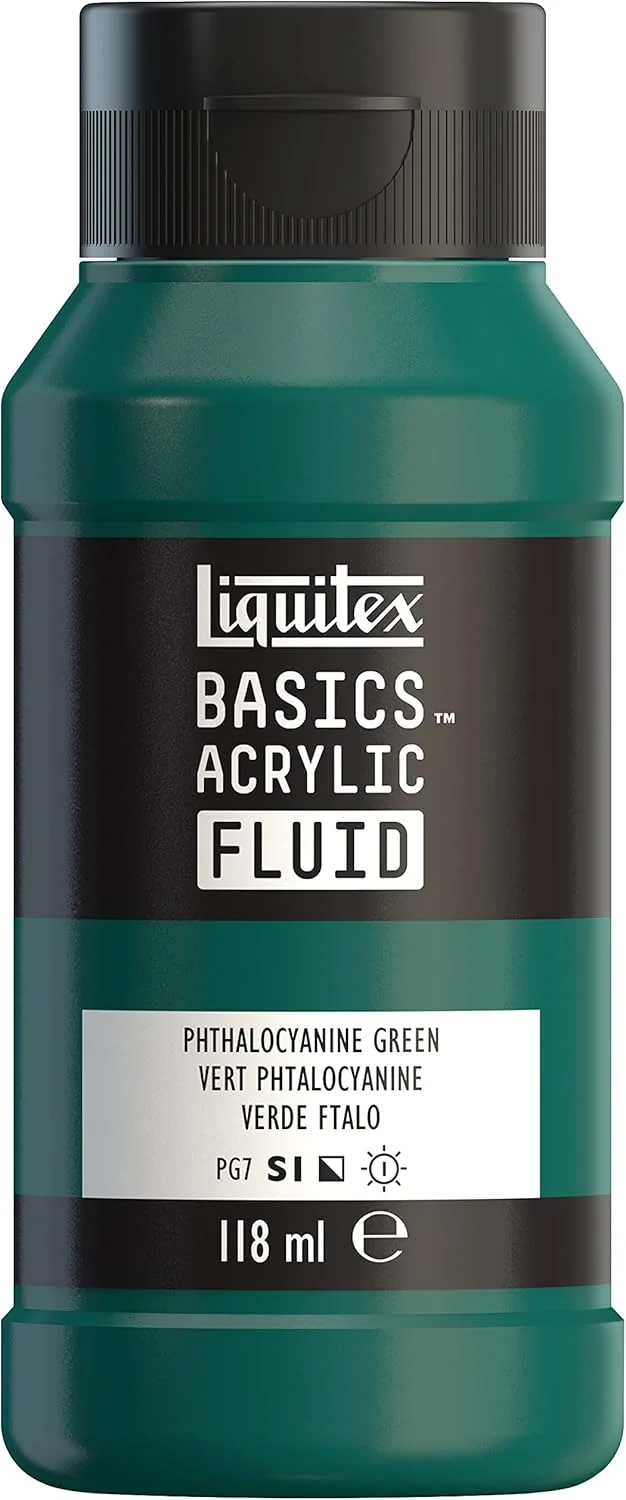 رنگ اکریلیک مایع Liquitex 8870404 Basics با غلظت روان، خشک شدن سریع، مقاوم در برابر نور، ضد آب، پایه آب، بطری 118 میلی لیتری، سبز فتالوسیانین