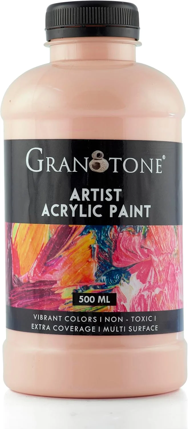 رنگ اکریلیک هنری و صنایع دستی GRANOTONE، رنگ DIY، رنگدانه غنی، رنگ بدون ترک خوردگی برای بوم، چوب، چرم، سفال، فلز 500 میلی لیتر (رنگ گوشتی)