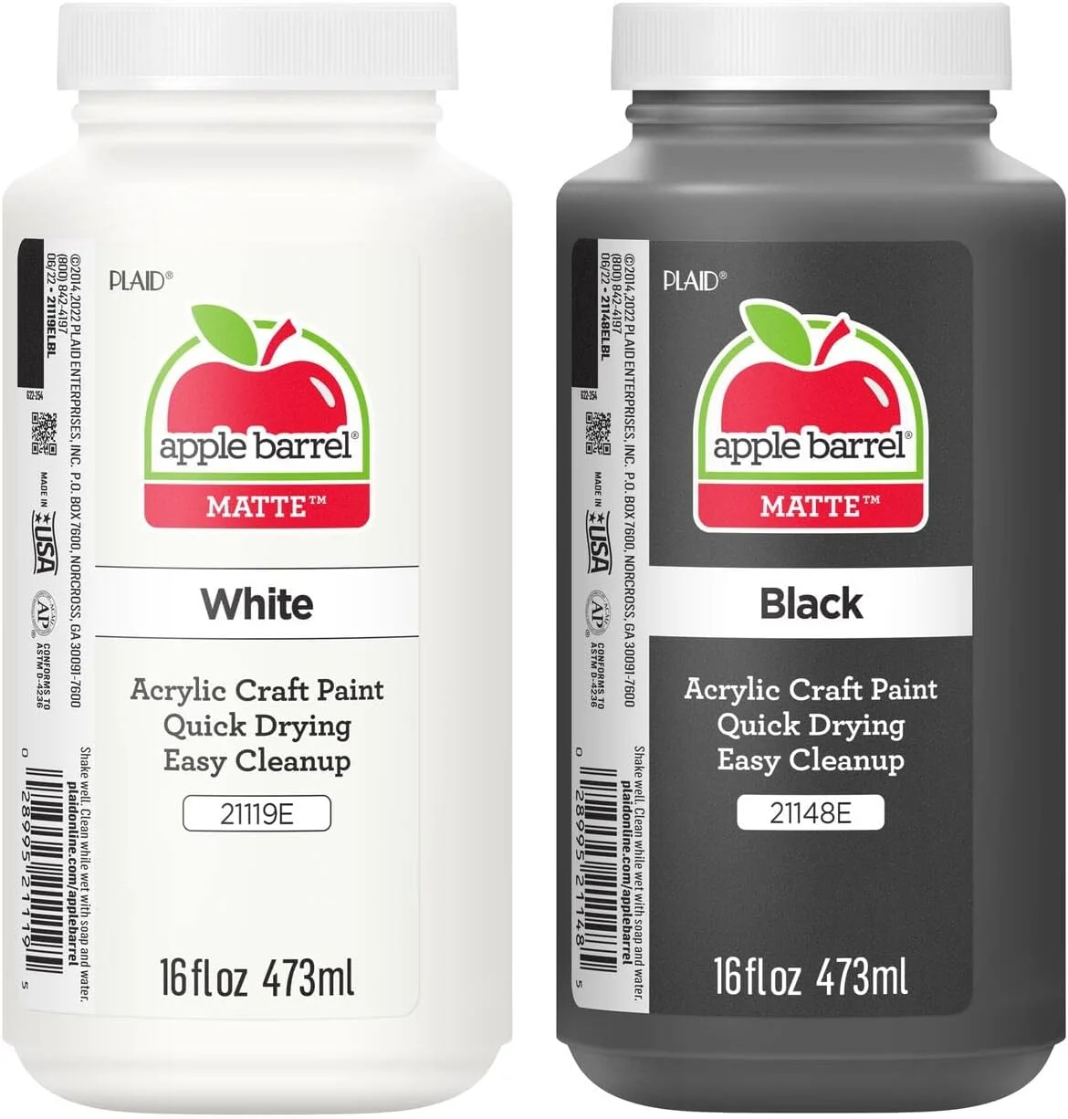 مجموعه رنگ اکریلیک Apple Barrel PROMOABWB شامل 2 رنگ سفید و مشکی، 473 میلی لیتر (بسته 2 عددی)، چند رنگ