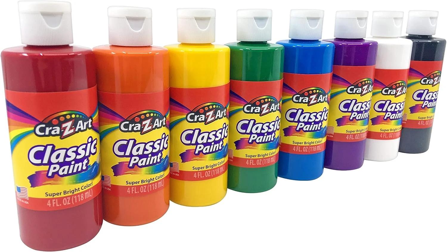 مجموعه رنگ انگشتی کلاسیک قابل شستشو Cra-Z-art، بسته 8 عددی، رنگ های متنوع، هر بطری 118 میلی لیتر، مجموع 944 میلی لیتر
