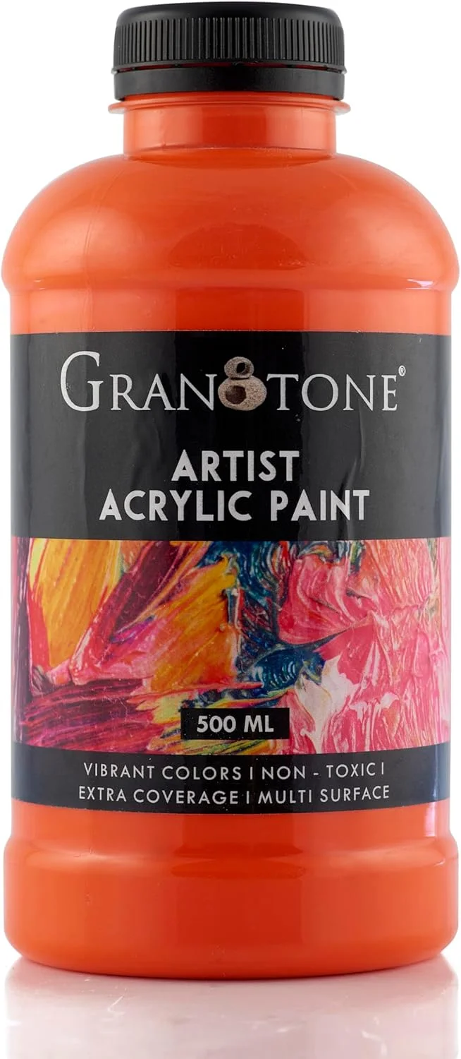 رنگ اکریلیک هنری و صنایع دستی GRANOTONE، رنگ DIY، رنگدانه غنی، رنگ بدون ترک برای بوم، چوب، چرم، سفال، فلز 500 میلی لیتر (نارنجی)