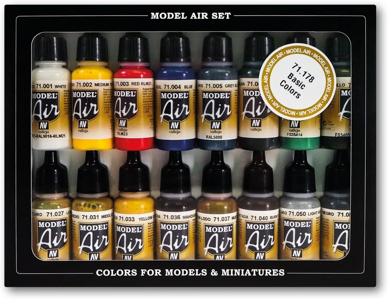 ست رنگ های پایه اکریلیک Vallejo Model Air برای ایربراش - رنگ های متنوع (بسته 16 عددی)
