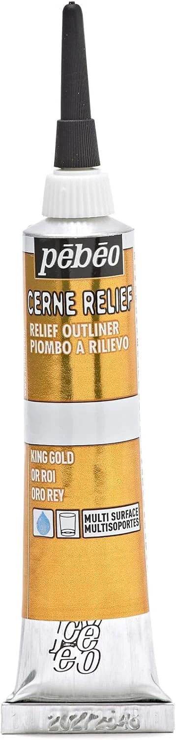 رنگ ویترای Pebeo، رنگ برجسته کننده Cerne Relief، تیوب 20 میلی لیتری با نازل - طلایی سلطنتی