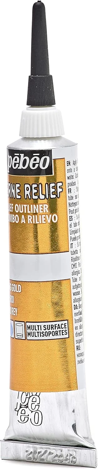 رنگ ویترای Pebeo، رنگ برجسته کننده Cerne Relief، تیوب 20 میلی لیتری با نازل - طلایی سلطنتی